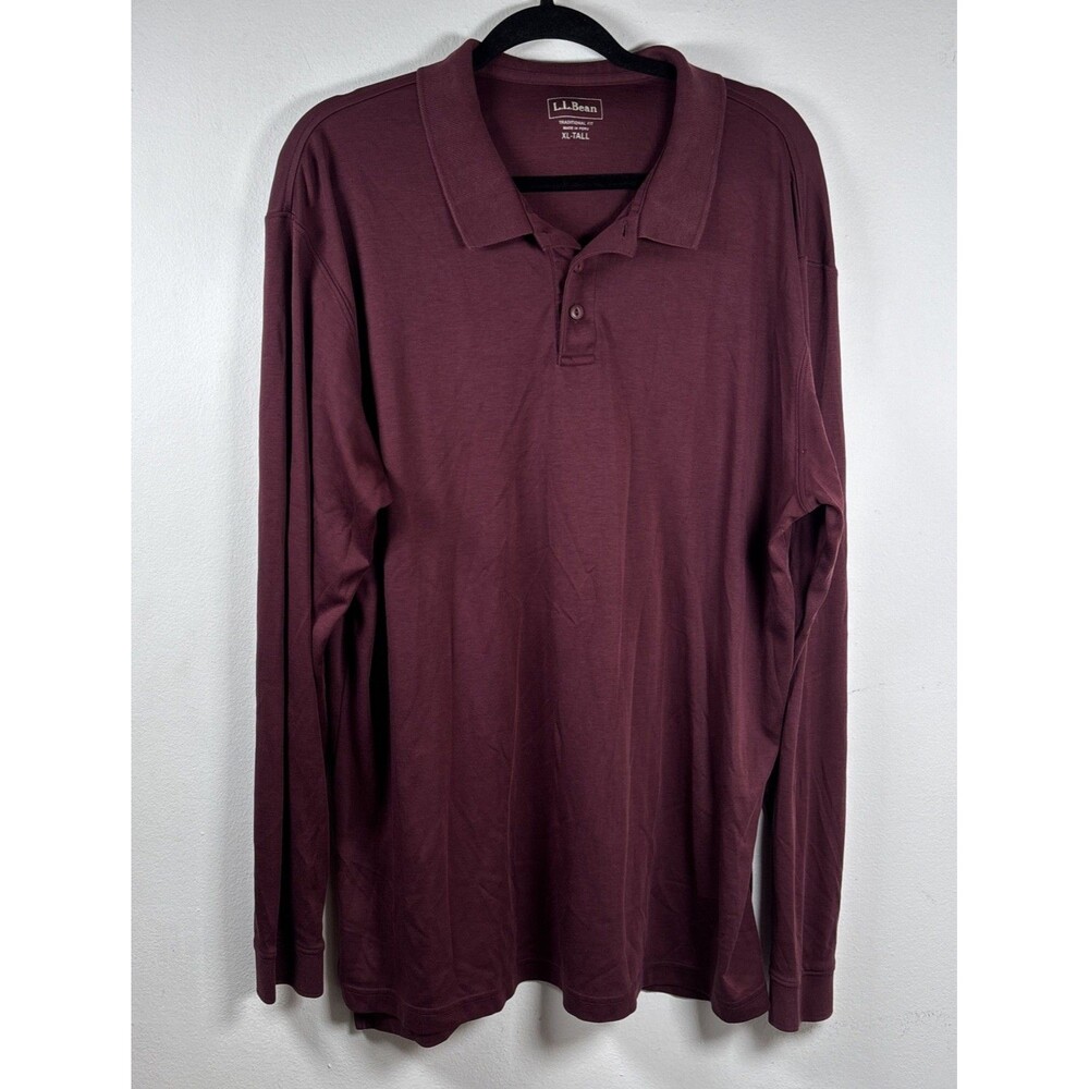 L.L. Bean Pima Cotton Polo Shirt Men’s XL Tall Burgundy Long Sleeve Traditional